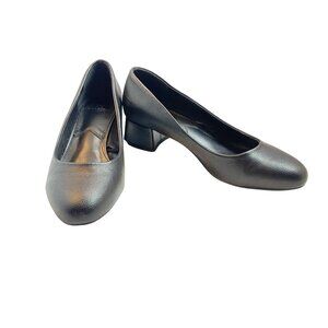 Vintage Halston Designer Womens Block Heel Shoes Size 8.5 Black Leather Textured